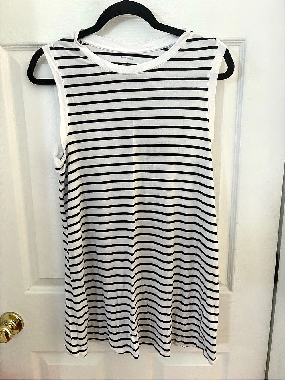 Daily Ritual Striped Mini Dress in White & Black Size Large